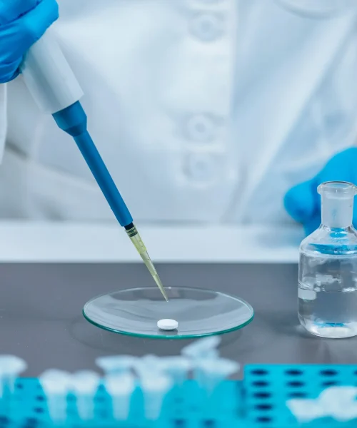 Psychedelic Drug LSD Therapy Research, Scientist Preparing Small Doses of LSD in Laboratory